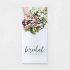 Bridal shower greeting card with bride holding pastel rose bouquet, Salt and Honey boutique