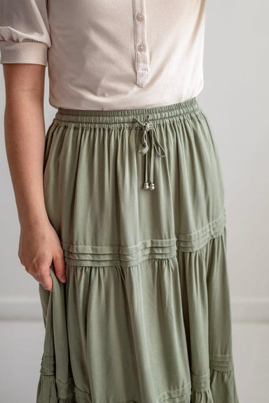 Preston Tiered Midi Skirt in Dusty Olive - Preston Tiered Midi Skirt in Dusty Olive - S - Salt and Honey