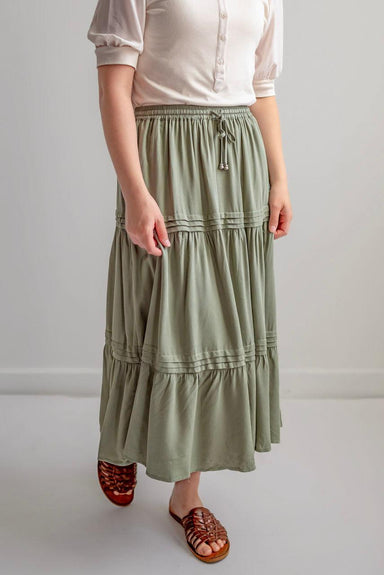Preston Tiered Midi Skirt in Dusty Olive - Preston Tiered Midi Skirt in Dusty Olive - S - Salt and Honey
