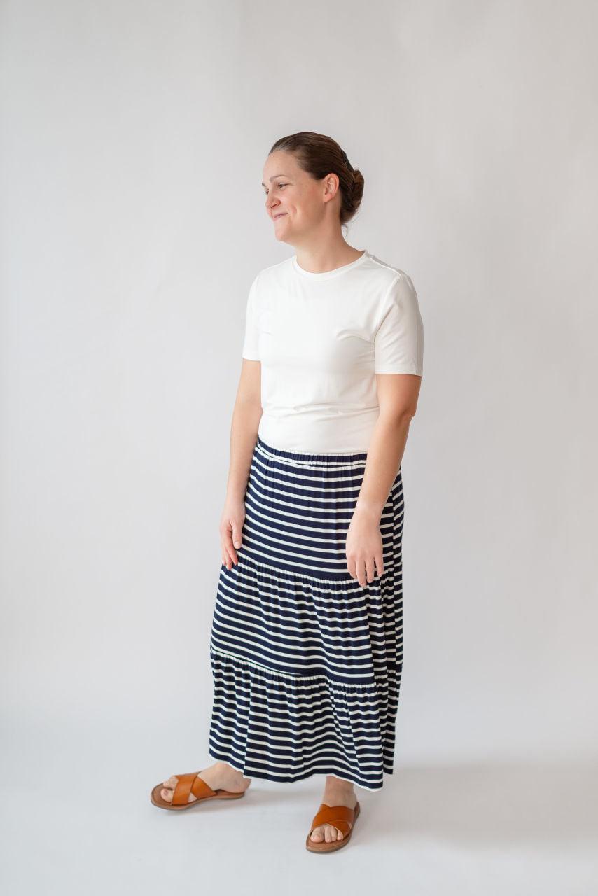 Quinn Striped Maxi Skirt in Navy - Quinn Striped Maxi Skirt in Navy - undefined - Salt and Honey