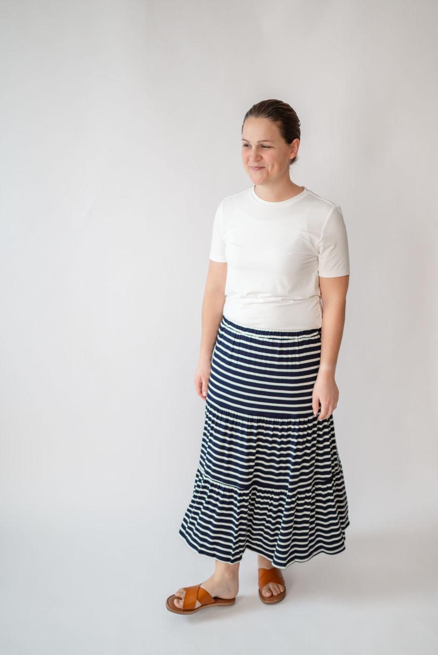 Quinn Striped Maxi Skirt in Navy - Quinn Striped Maxi Skirt in Navy - undefined - Salt and Honey