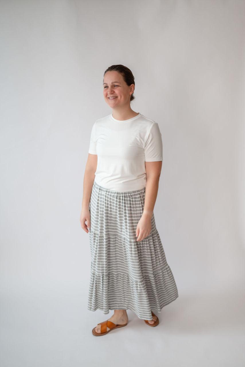 Quinn Striped Skirt in Stone Grey - Extended Sizes - Quinn Striped Skirt in Stone Grey - Extended Sizes - undefined - Salt and Honey