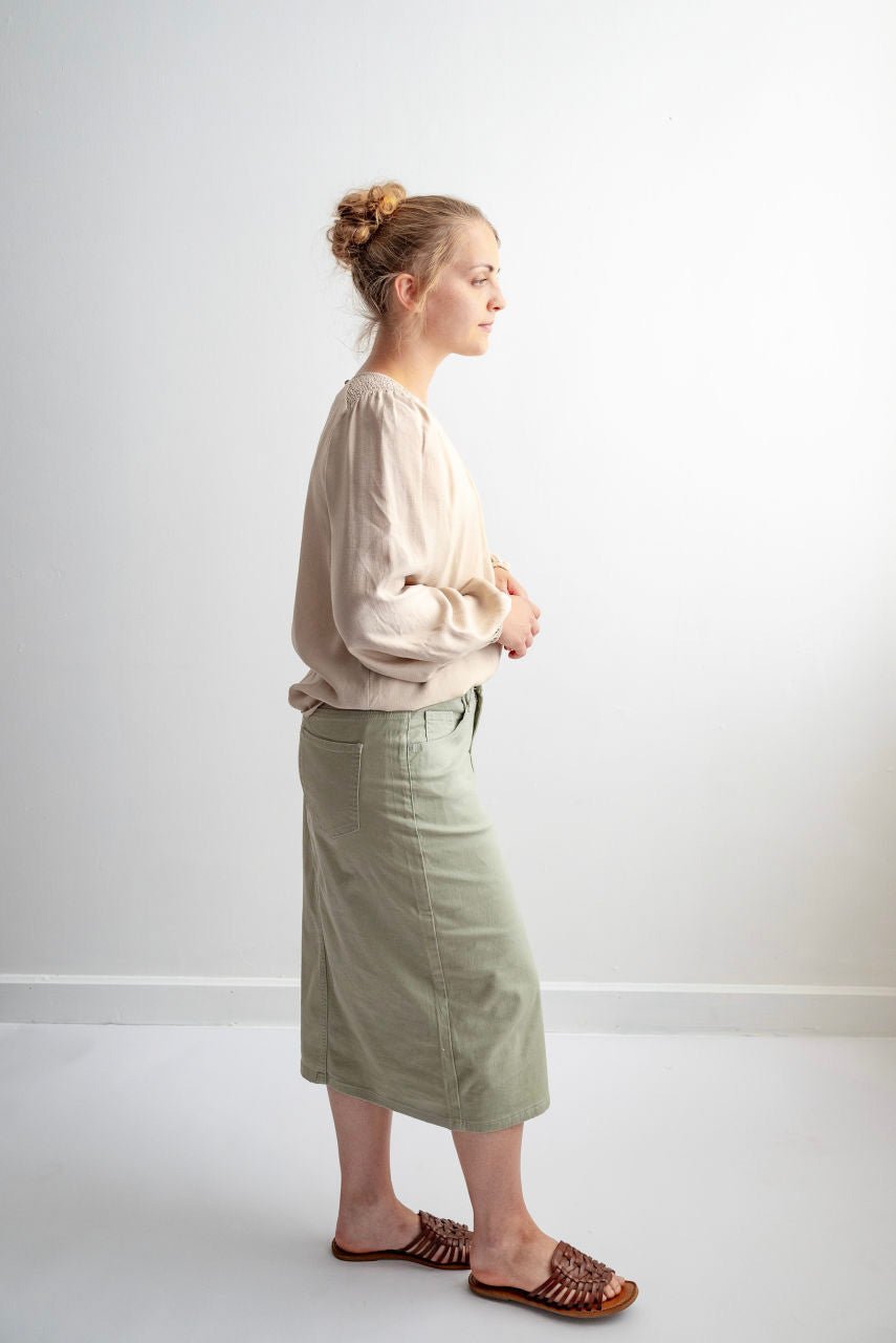 Rhodes Denim Midi Skirt in Fern