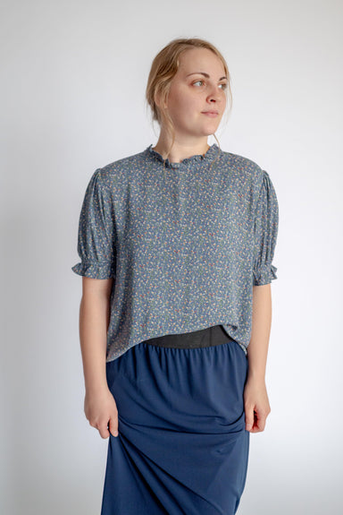 Samara Floral Top in Dusty Blue - Samara Floral Top in Dusty Blue - undefined - Salt and Honey
