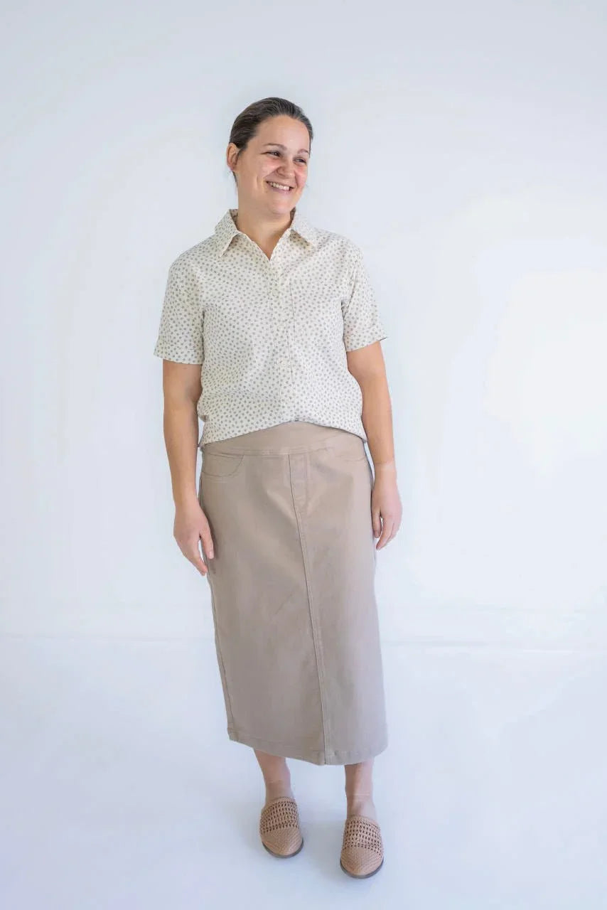 Sara 29" Denim Skirt in Khaki - Sara 29" Denim Skirt in Khaki - 2 - Salt and Honey