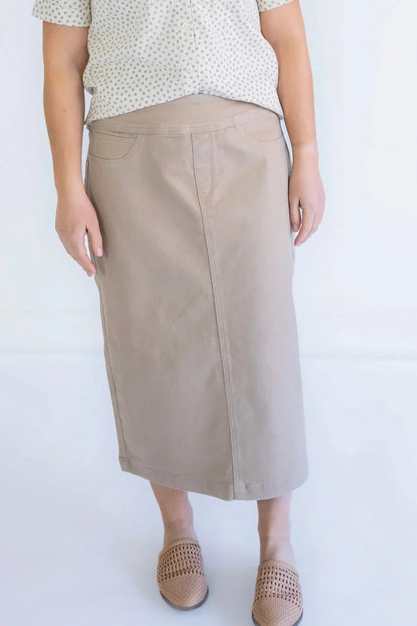 Sara 29" Denim Skirt in Khaki - Sara 29" Denim Skirt in Khaki - 2 - Salt and Honey