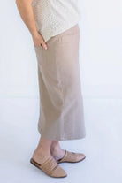 Sara 29" Denim Skirt in Khaki - Sara 29" Denim Skirt in Khaki - 2 - Salt and Honey