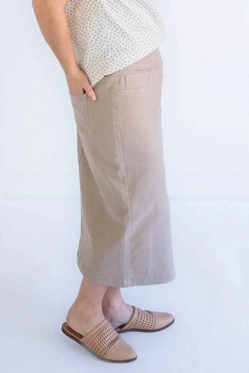 Sara 29" Denim Skirt in Khaki - Sara 29" Denim Skirt in Khaki - 2 - Salt and Honey