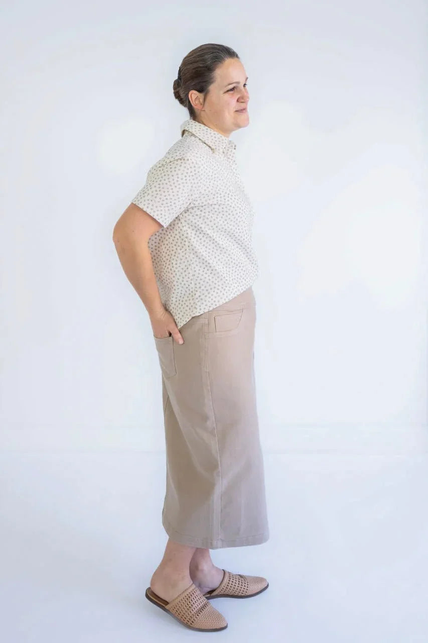 Sara 29" Denim Skirt in Khaki - Sara 29" Denim Skirt in Khaki - 2 - Salt and Honey