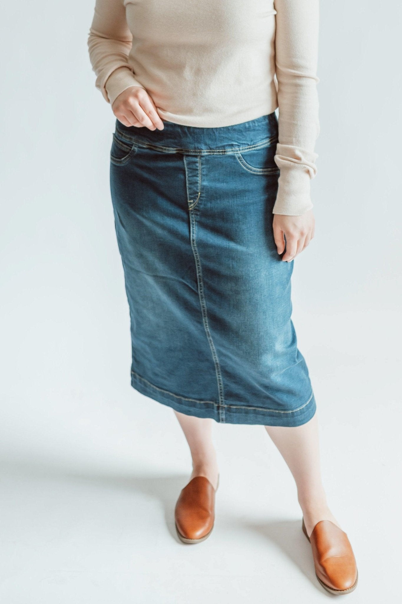 Sara 28" Skirt in Dark Wash - Sara 28" Skirt in Dark Wash - undefined - Salt and Honey