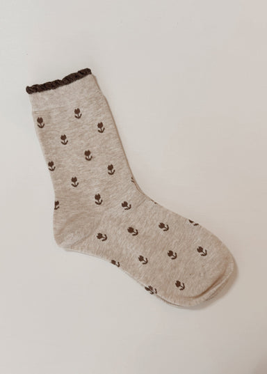 Ditsy Floral Print Socks in Beige - Ditsy Floral Print Socks in Beige - Default Title - Salt and Honey