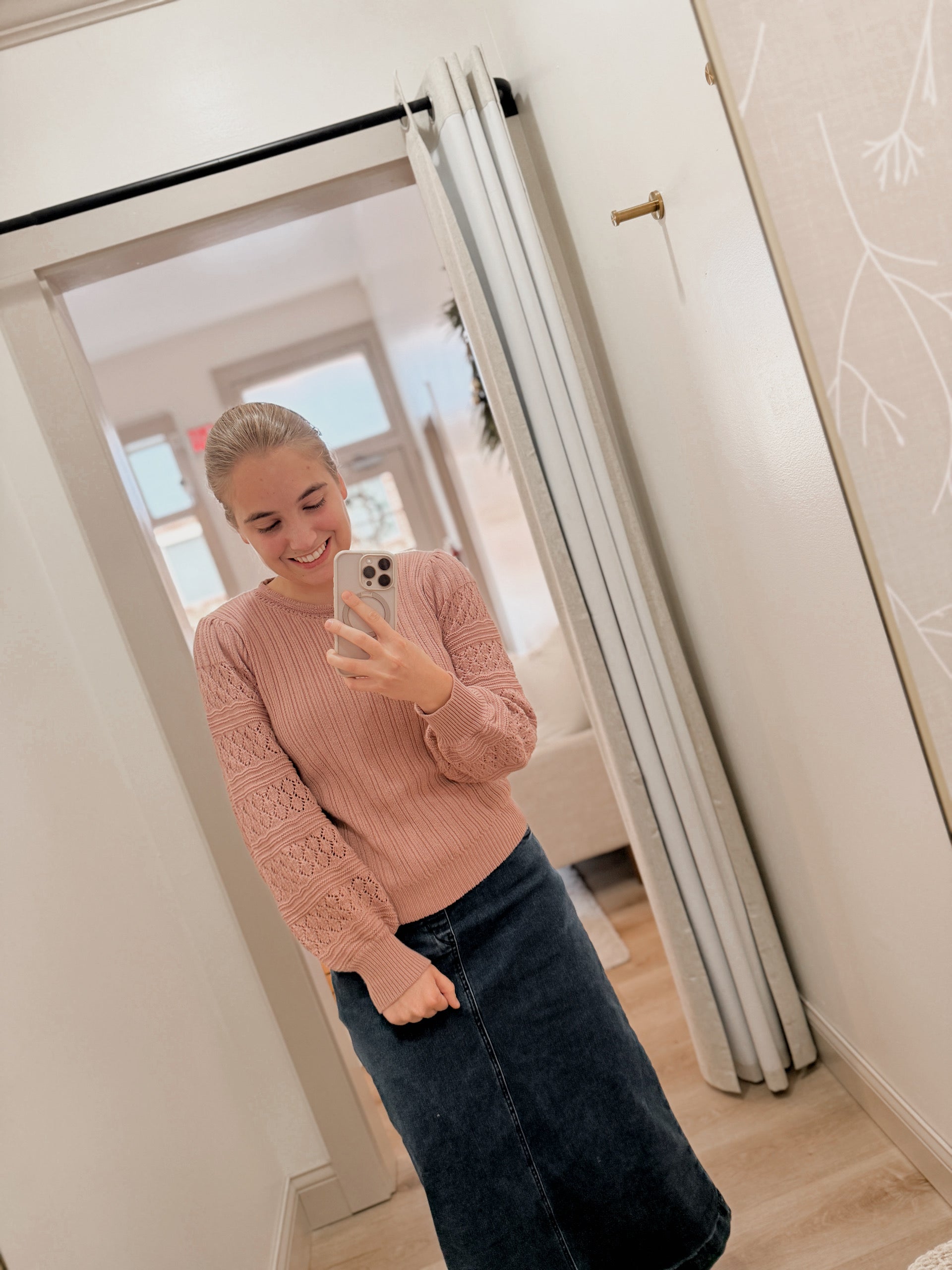 Aniston Pointelle Sweater in Dusty Mauve