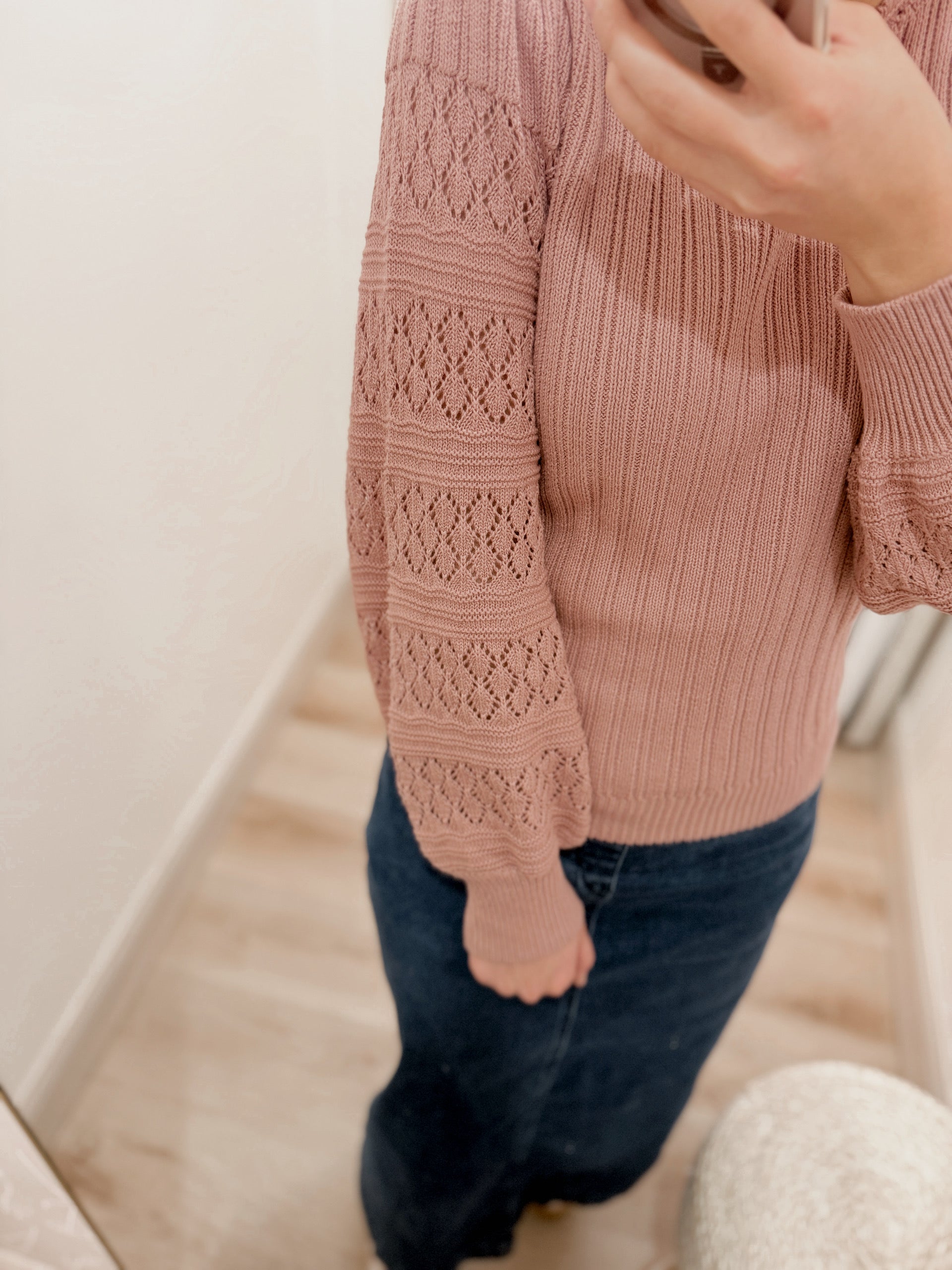 Aniston Pointelle Sweater in Dusty Mauve
