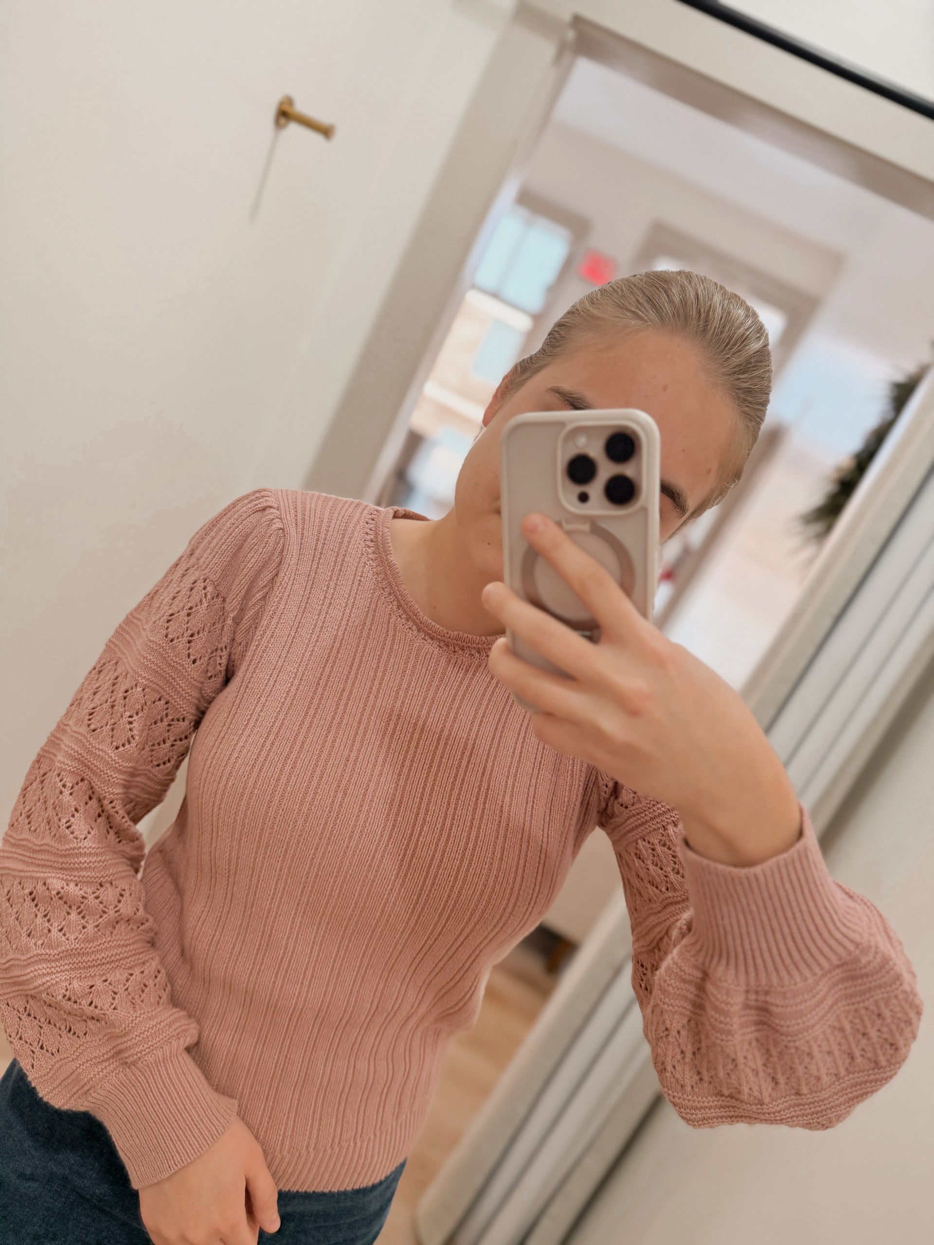 Aniston Pointelle Sweater in Dusty Mauve