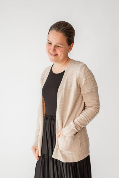 Shelby Pin-tucked Cardigan in Taupe - Shelby Pin-tucked Cardigan in Taupe - S - Salt and Honey