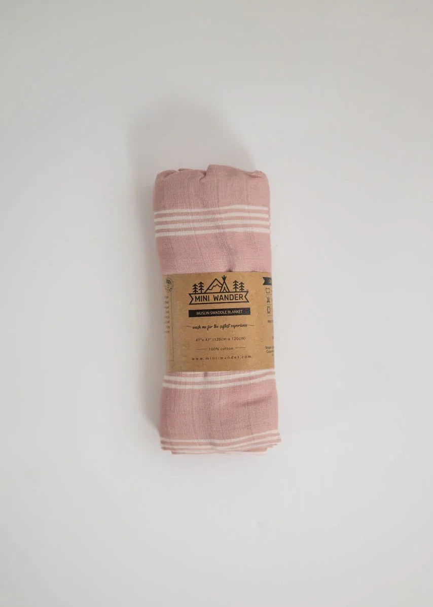 Striped Muslin Swaddle Baby Blanket in Smoke Rose - Striped Muslin Swaddle Baby Blanket in Smoke Rose - Default Title - Salt and Honey