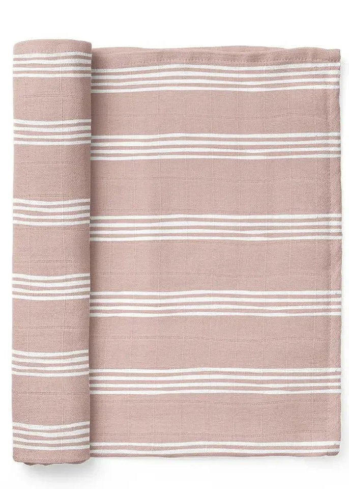 Striped Muslin Swaddle Baby Blanket in Smoke Rose - Striped Muslin Swaddle Baby Blanket in Smoke Rose - Default Title - Salt and Honey