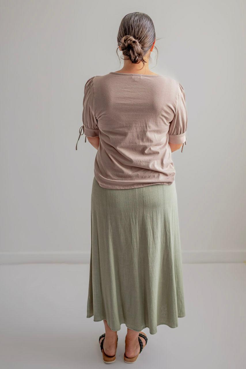 Teresa Linen Midi Skirt in Sage - Teresa Linen Midi Skirt in Sage - S - Salt and Honey