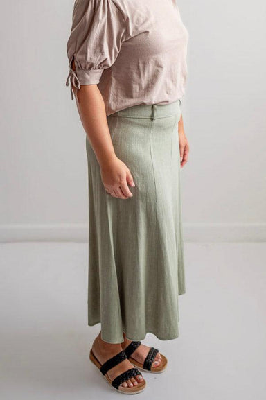 Teresa Linen Midi Skirt in Sage - Teresa Linen Midi Skirt in Sage - S - Salt and Honey