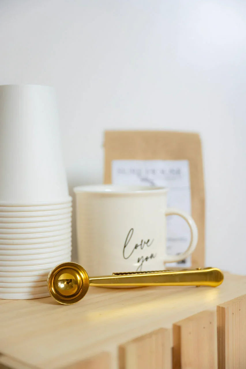 Stainless Steel Gold Coffee Spoon with Bag Clip - Stainless Steel Gold Coffee Spoon with Bag Clip - Default Title - Salt and Honey