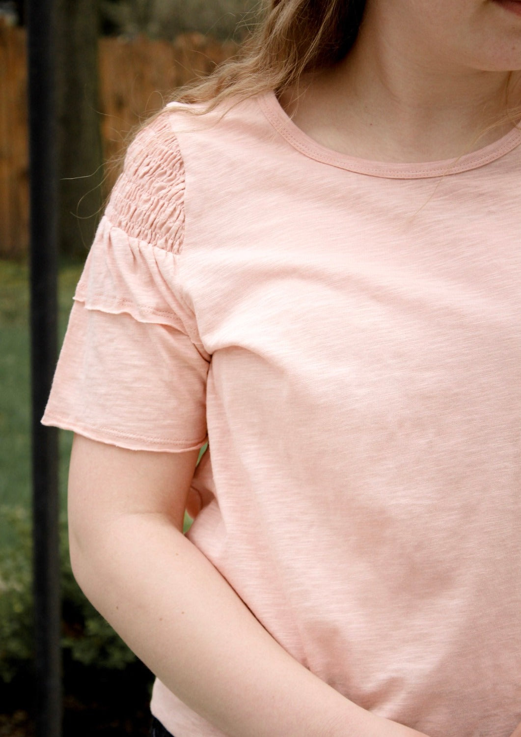 Anni Smocked Sleeve Top in Light Coral