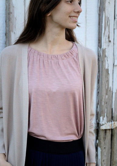 modest pleated layering tank top in dusty rose pink